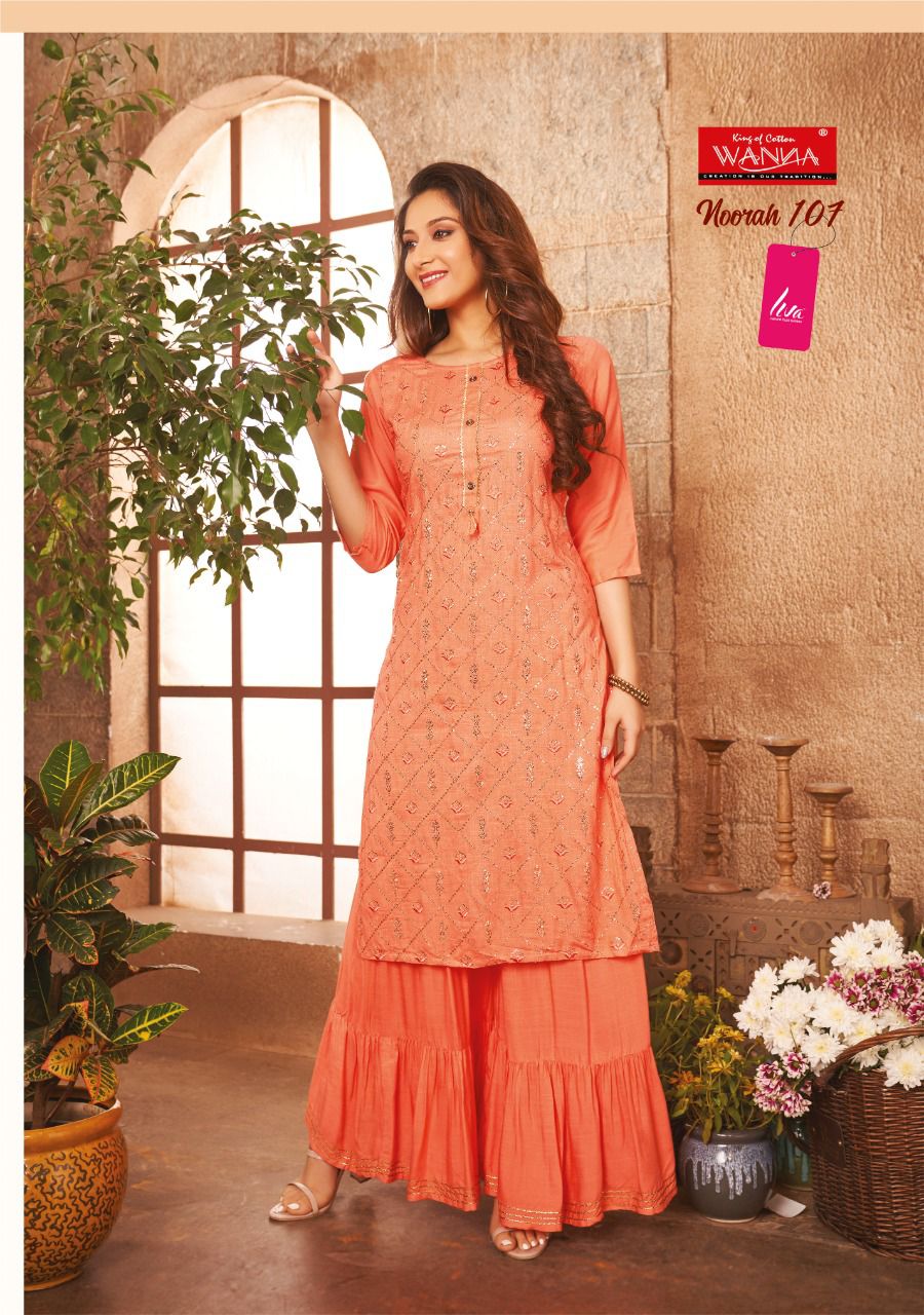 Wanna Noorah Fancy Festive Wear Rayon Latest Kurti With Sharara Collection